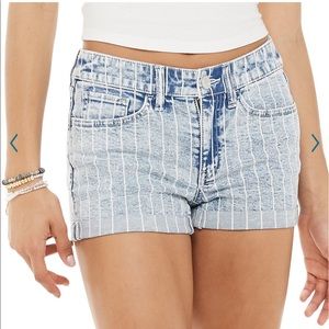 NWT SO Juniors' Denim Shortie Shorts Blue Striped Size 1 Low Rise